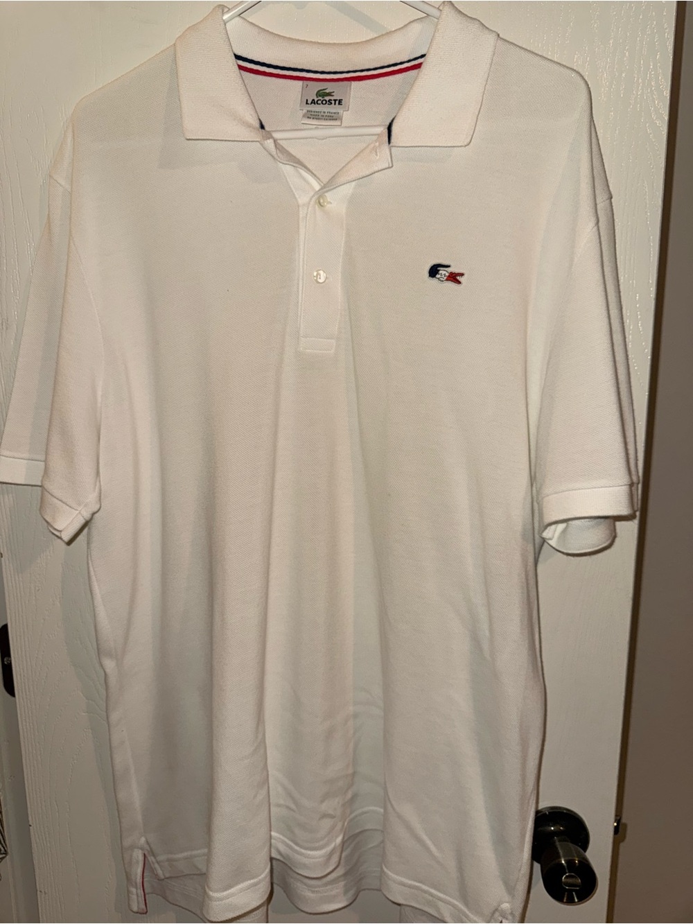 Lacoste Men’s White Polo with Navy & Red Accent
